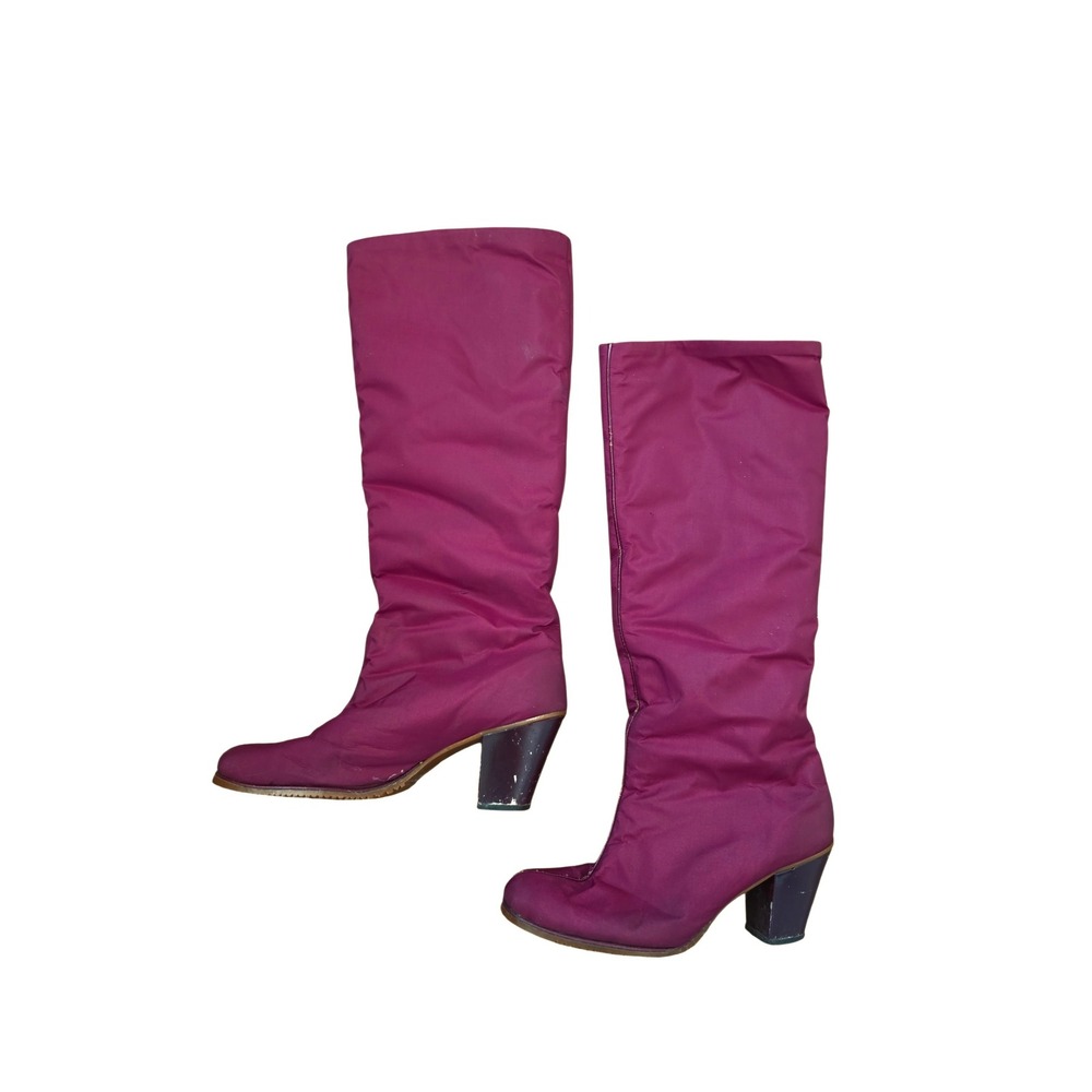 GOLO VTG 80s Y2K Red Purple Weatherproof Heels To the Knee Rain Boots sz 7